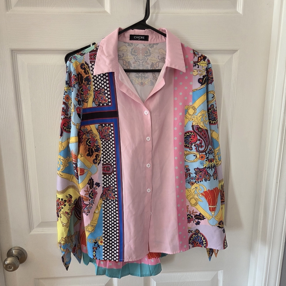 Colorful Button-Up Shirt & SKIRT